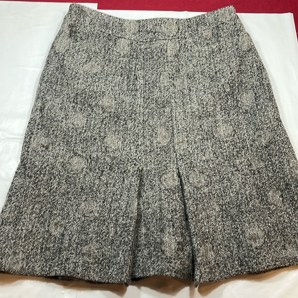 Shin Choi Wool pleated knee Skirt women size 10 gray herringbone pockets zipper
